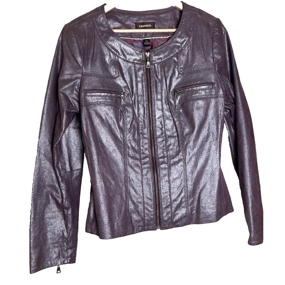 Danier Leather Jacket Metallic Purple Mob Wife Edgy Classic Size M